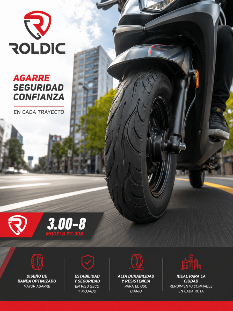 Neumático Roldic 3.00-8 FT-308 Tubeless 6PR para Scooter1