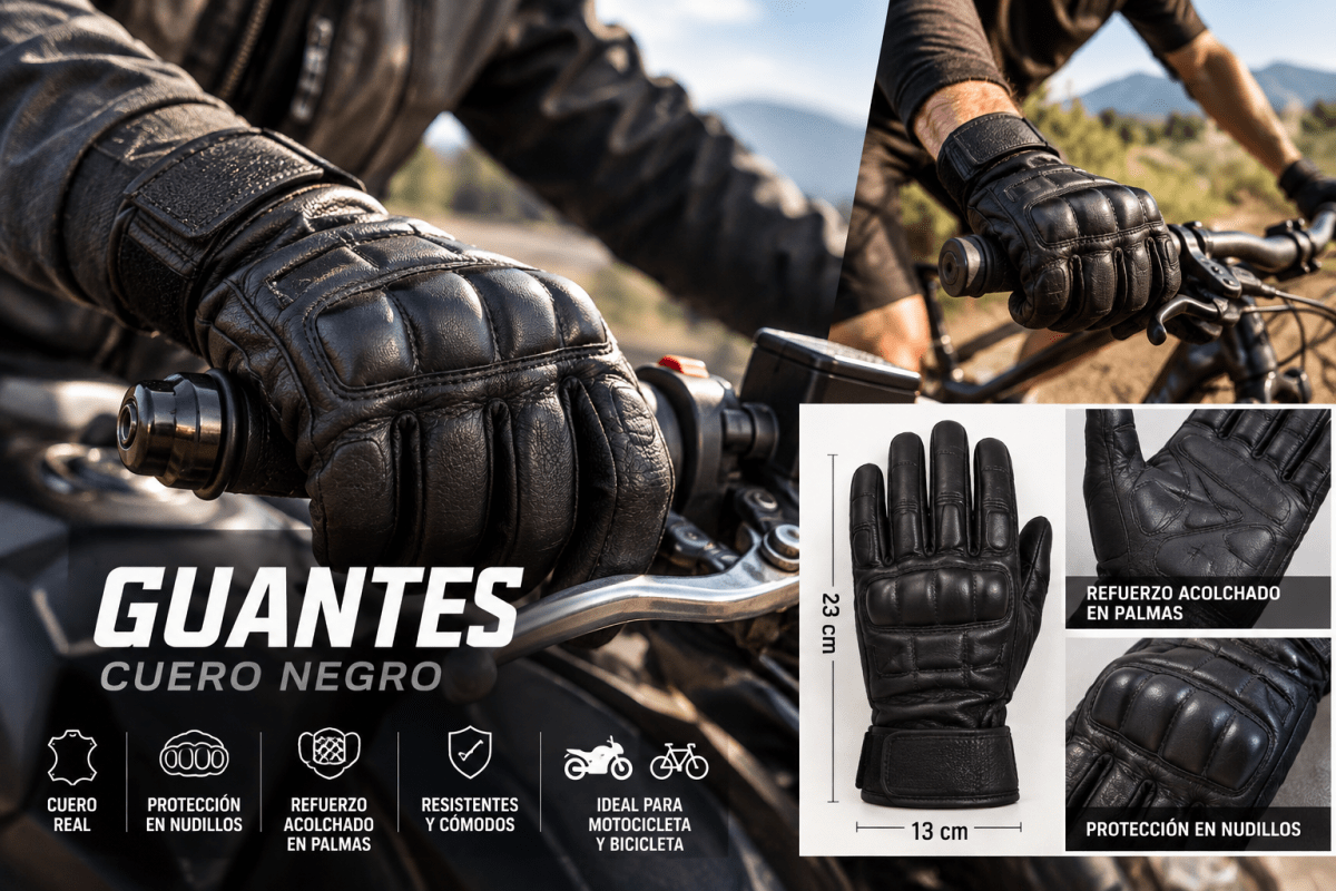 Guantes de Cuero Talla L Bicicleta y Moto | Par Acolchado2