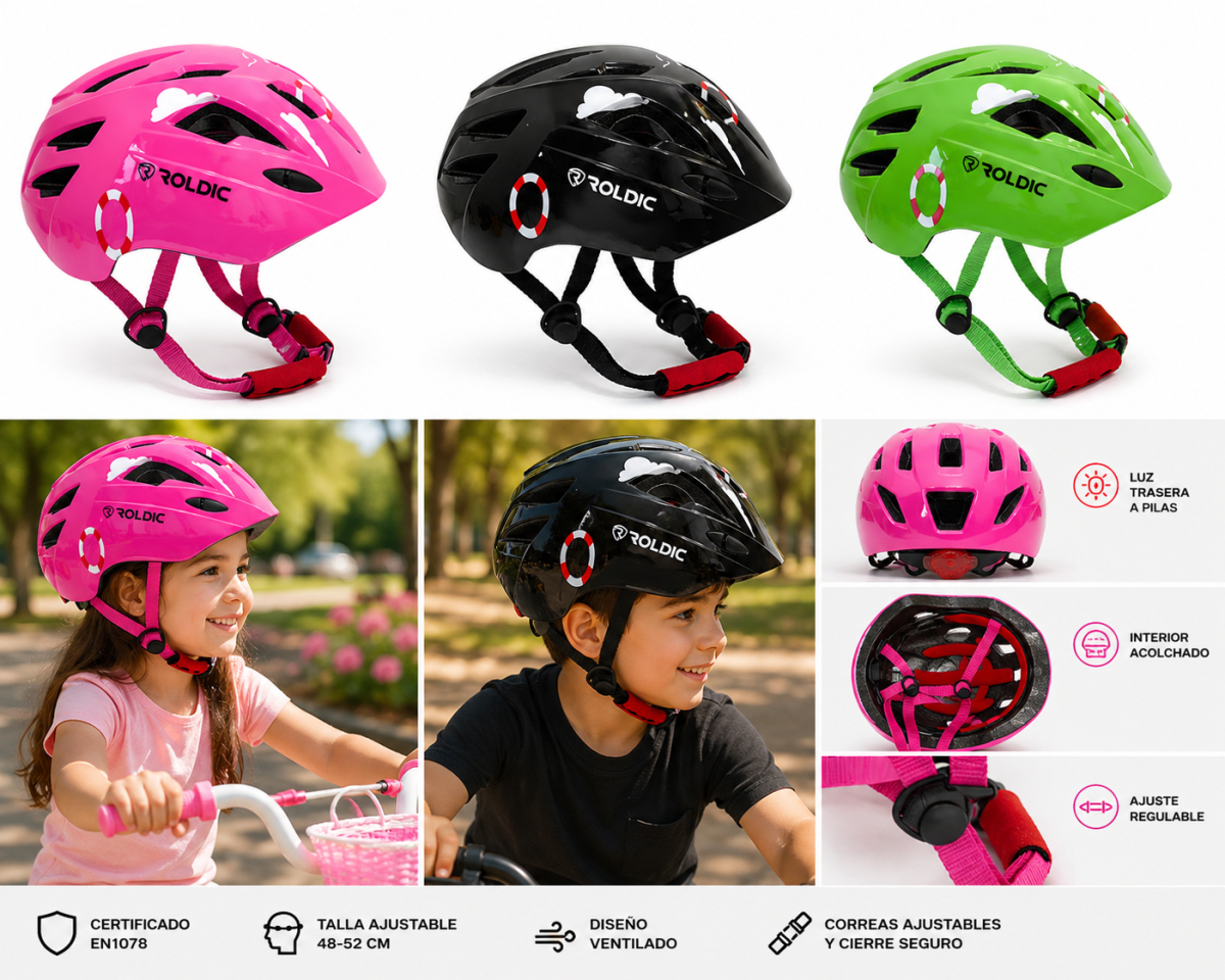 Casco Bicicleta Niño 48-52 cm con Luz Trasera | ROLDIC5