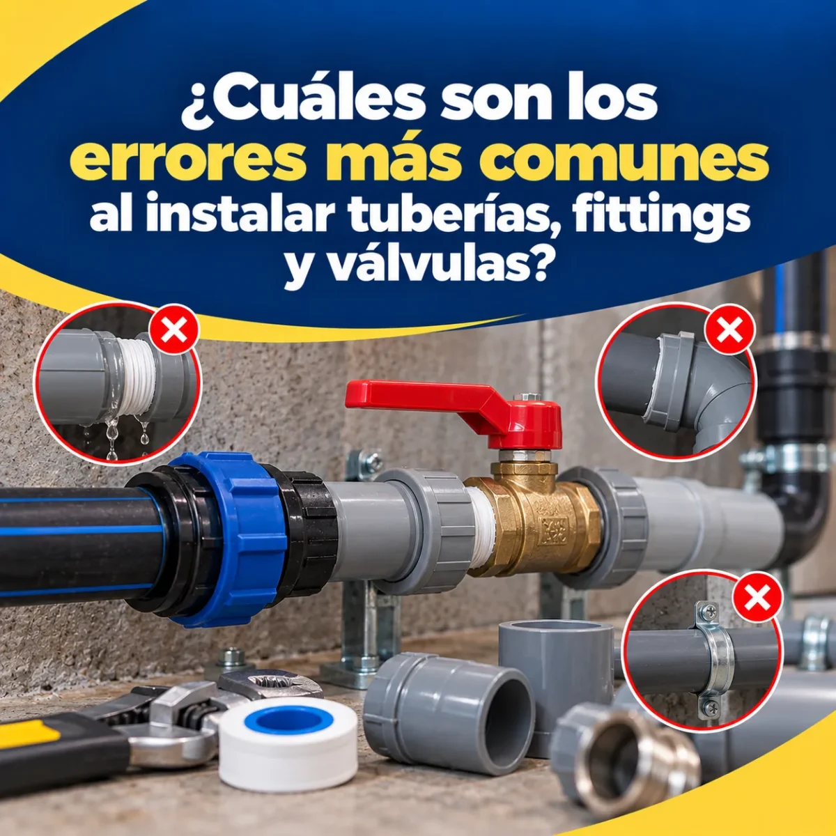 ¿Cuáles son los errores más comunes al instalar tuberías, fittings y válvulas?