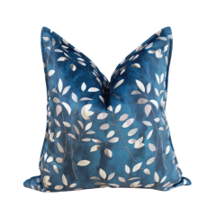 Funda Terciopelo Hojas Azul 50x50cm