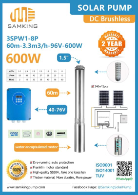 Kit Bomba Solar Pozo Profundo 3 Pulg 48V 3.3m3/hr 60mca 600W