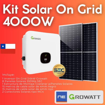 Kit Energía Solar On Grid de 4kW, Incl. Instalación y Tramite SEC