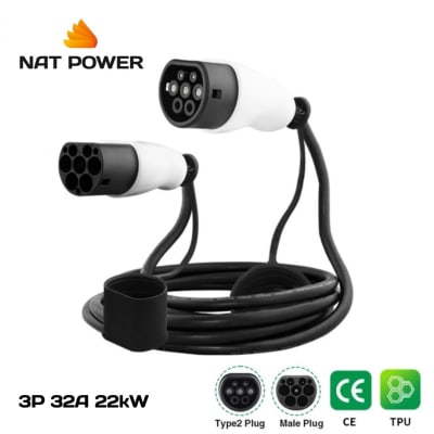 Cable de Carga Auto Eléctrico Tipo 2 Macho Hembra 22kW Trifásico