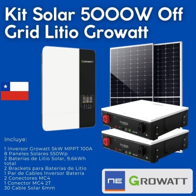 Kit Solar 5000W Off Grid Litio Growatt Full
