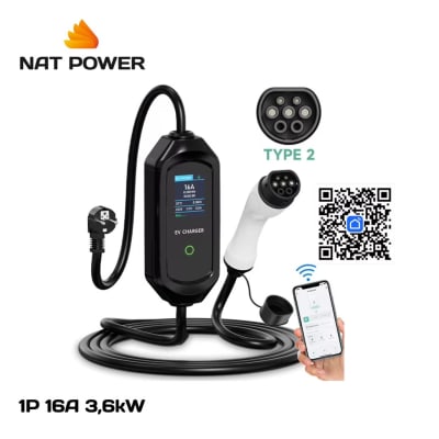 Cargador Vehículo Eléctrico Portátil 3.6kW Tipo 2 c/app WiFi