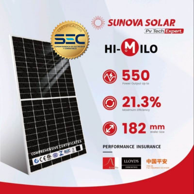 Panel Solar Sunova 550W 24V Monocristalino PERC 144 Media Celdas SEC