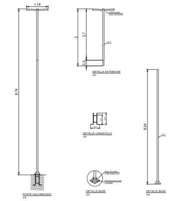 Poste Acero Galvanizado 9 Metros 3 Pulgadas con 2 Brazos