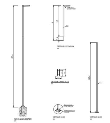 Poste Acero Galvanizado 9 Metros 3 Pulgadas 1 Brazo