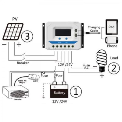 Controlador de Carga PWM 20A EPEVER 12/24V y Pantalla LCD
