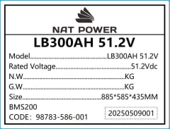 Batería de Litio 300Ah 15.36kWh 51.2V NAT POWER Batería de Litio 300Ah 15.36kWh 51.2V NAT POWER