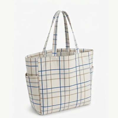 Tote bag bolsillos 40x40 cm cuadrillé blanco1