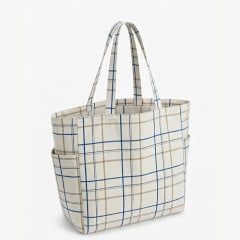 Tote bag bolsillos 40x40 cm cuadrillé blanco