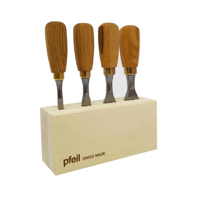 Set de 4 Mini Formones Carpinteros + Base de Madera. Mod: Bch 4er1