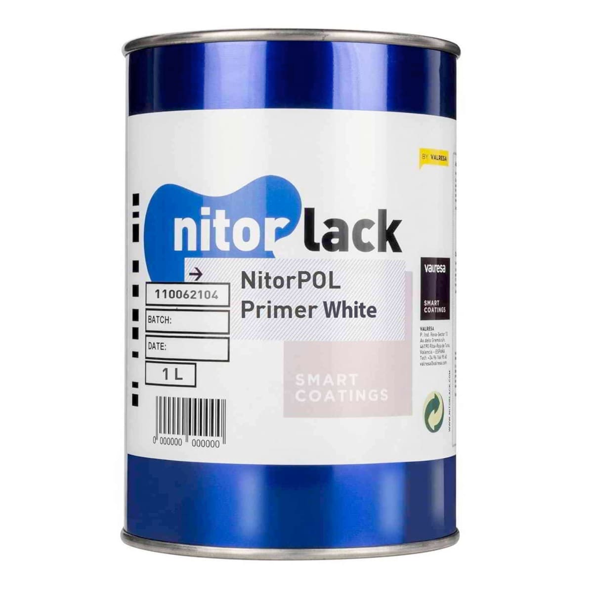 Poliuretano Primer White Nitorpol de Nitorlack. Blanco. 1 litro + 2 catalizadores 144 de 250 ml2