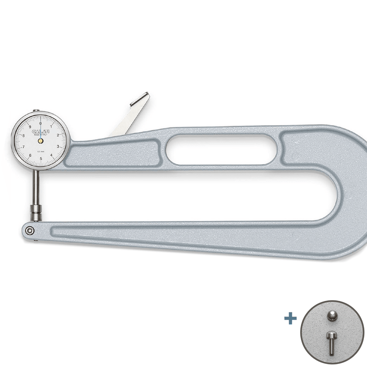 Espesimetro Mediano Analogo Calati. Mod: 300TCA. Puntas Redondas + Planas Adicionales 0