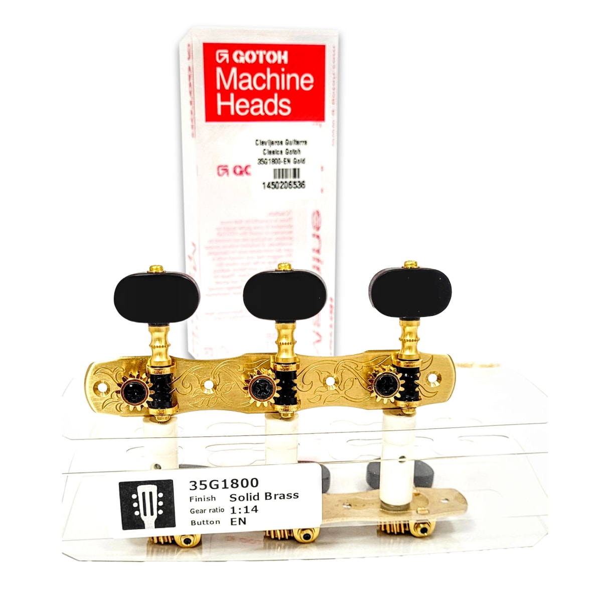 Clavijero Guitarra Clásica Gotoh 3L+3R Gold 35G1800-EN Bronce Sólido y Botón de Madera Ebano Negro5