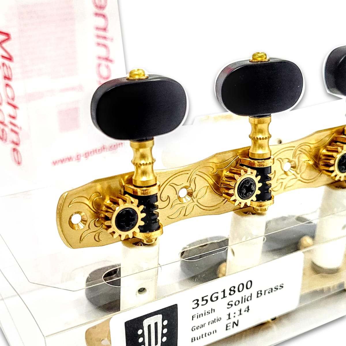Clavijero Guitarra Clásica Gotoh 3L+3R Gold 35G1800-EN Bronce Sólido y Botón de Madera Ebano Negro3
