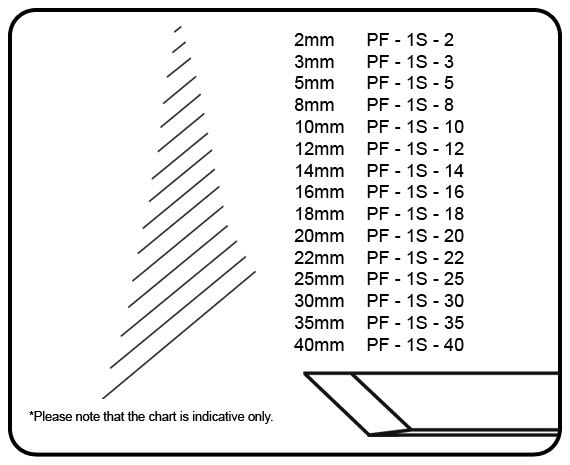 Gubia No 1S Doble Bisel en Angulo de 2 mm de ancho1