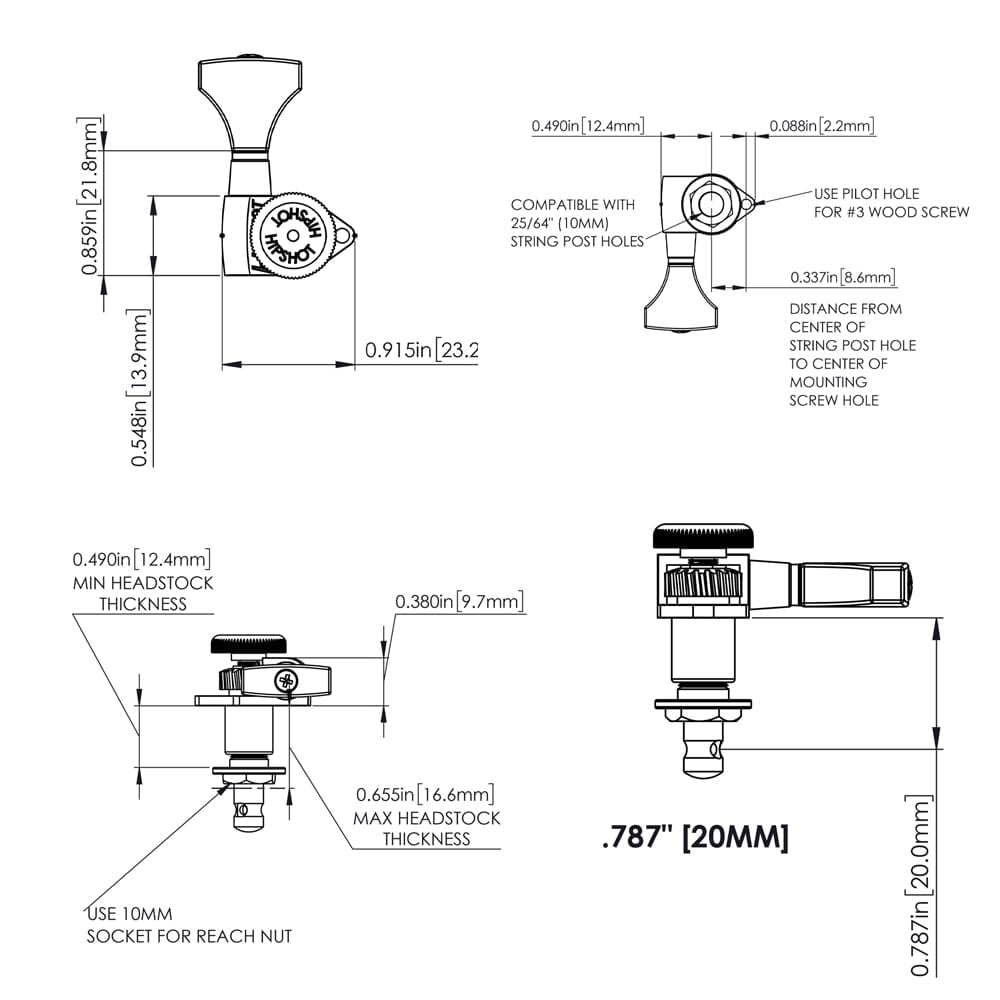 Clavija 1R con Locking. Mod 6GL0B-20. Boton: DHS. Color Black6