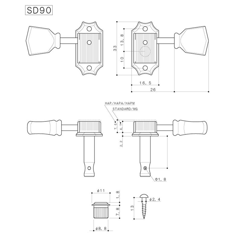 Clavijero con Locking MGT 3L+3R Gold SD90-SL4