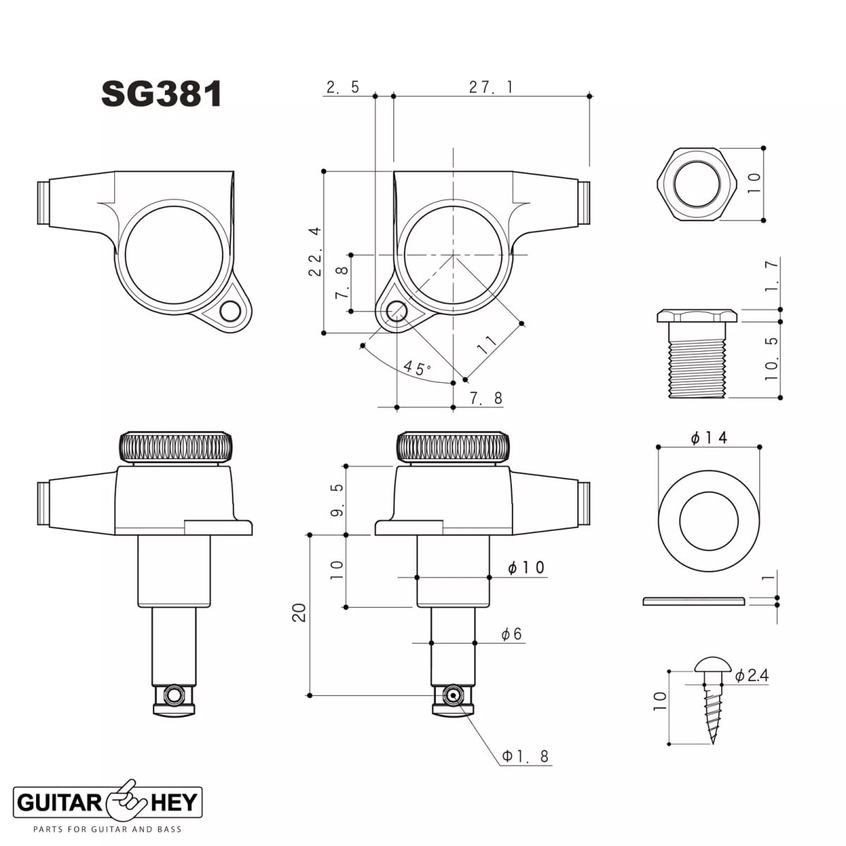 Clavijero con Locking MGT 3L+3R Chrome SG381-075