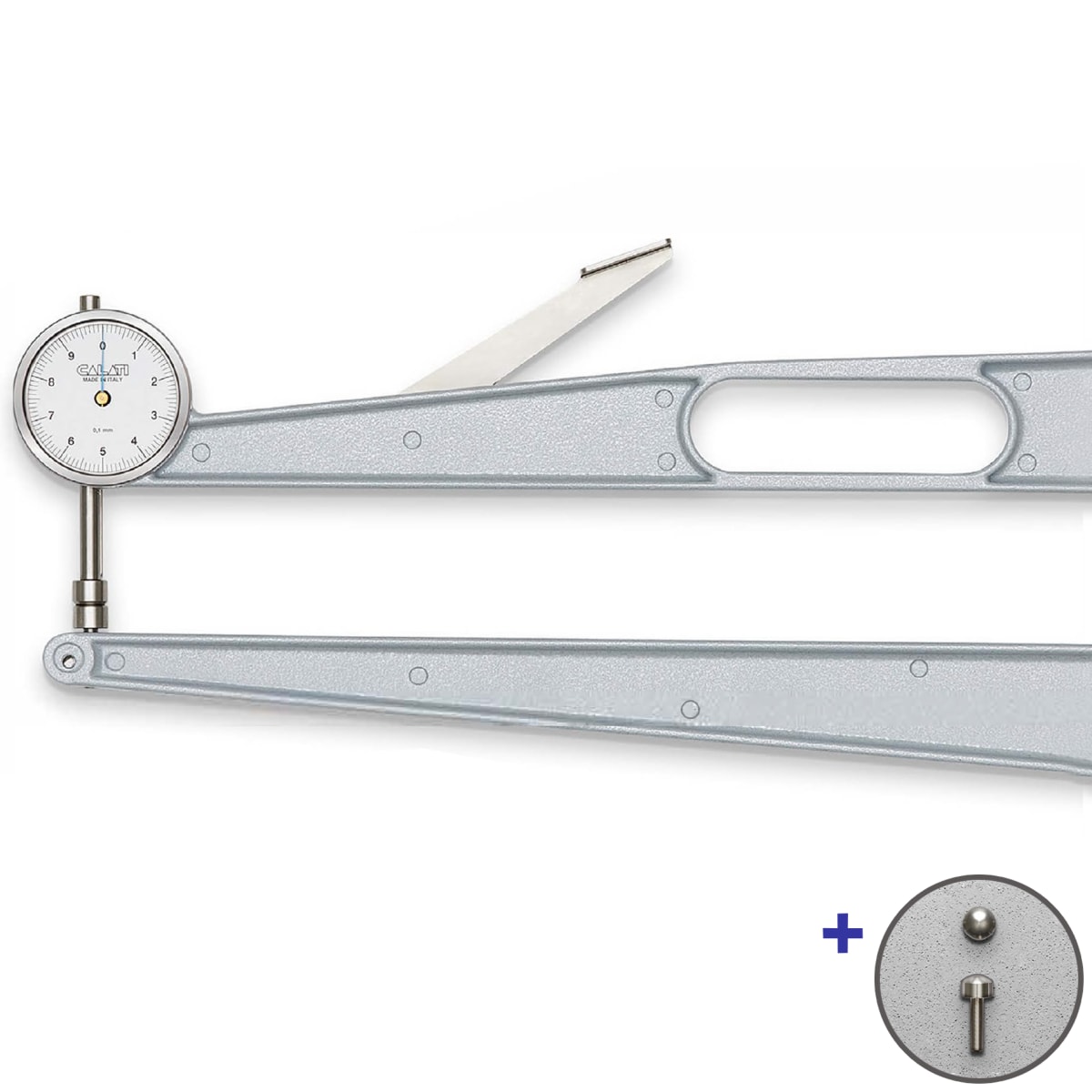 Espesimetro Grande Analogo Calati. Mod: 450TCA. Puntas Redondas + Planas Adicionales 0