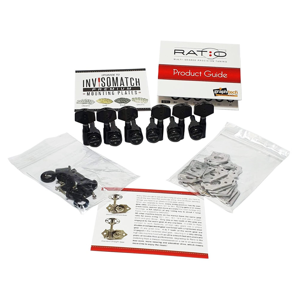 Clavijero 3L+3R con Locking. Mod: PRL-8311-B0. Boton: 07. Color: Black3