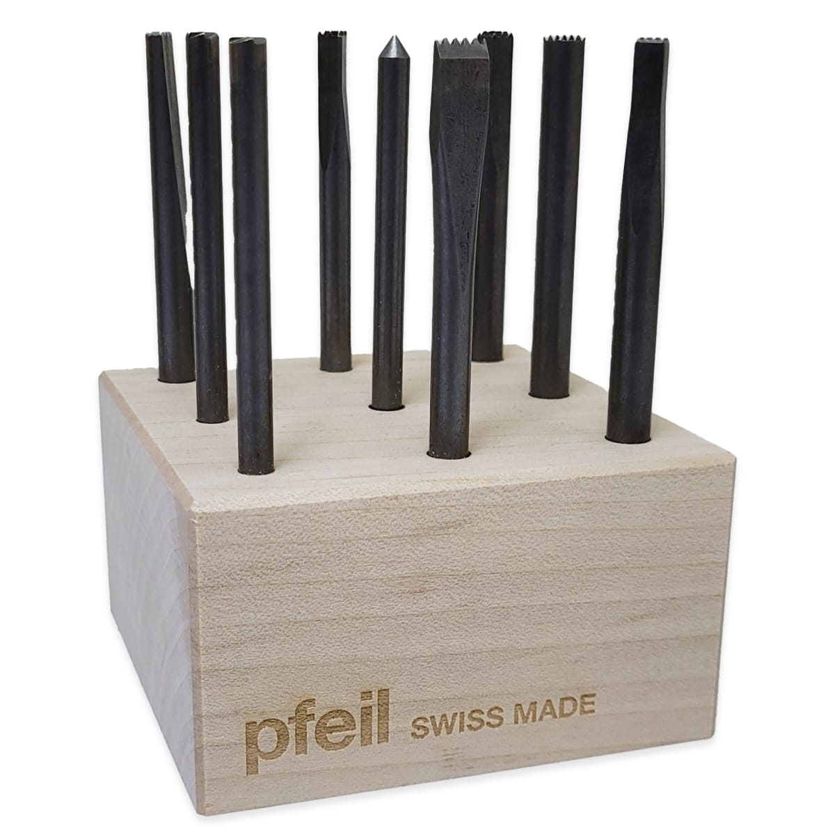 Set Pfeil de Punzones de Madera. Mod: P Satz + Base de Madera3