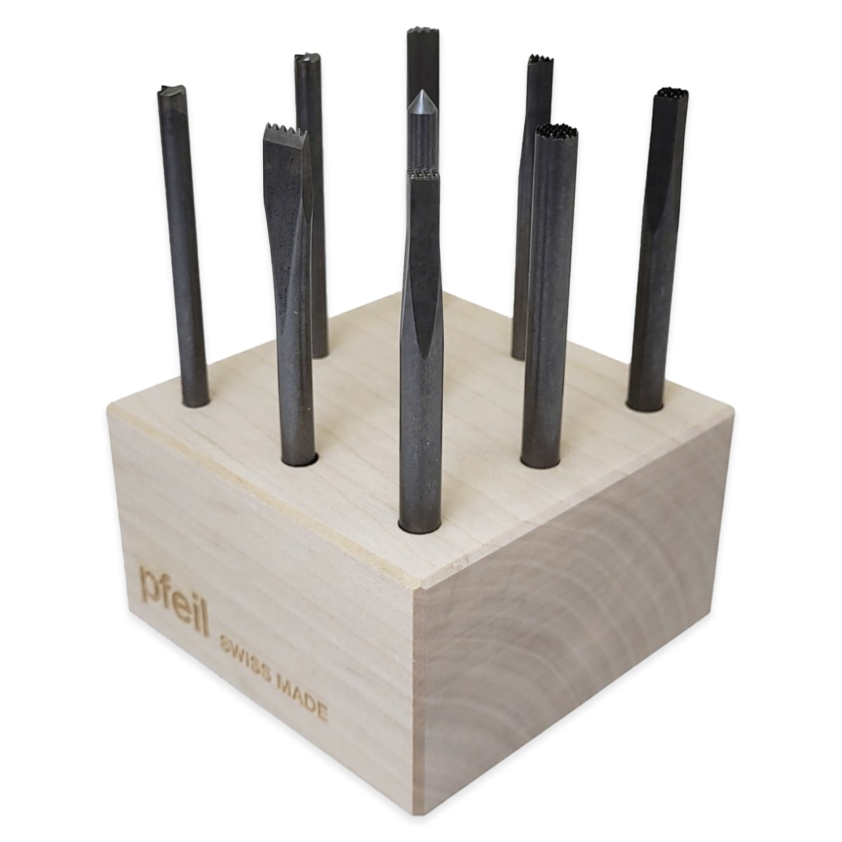 Set Pfeil de Punzones de Madera. Mod: P Satz + Base de Madera2