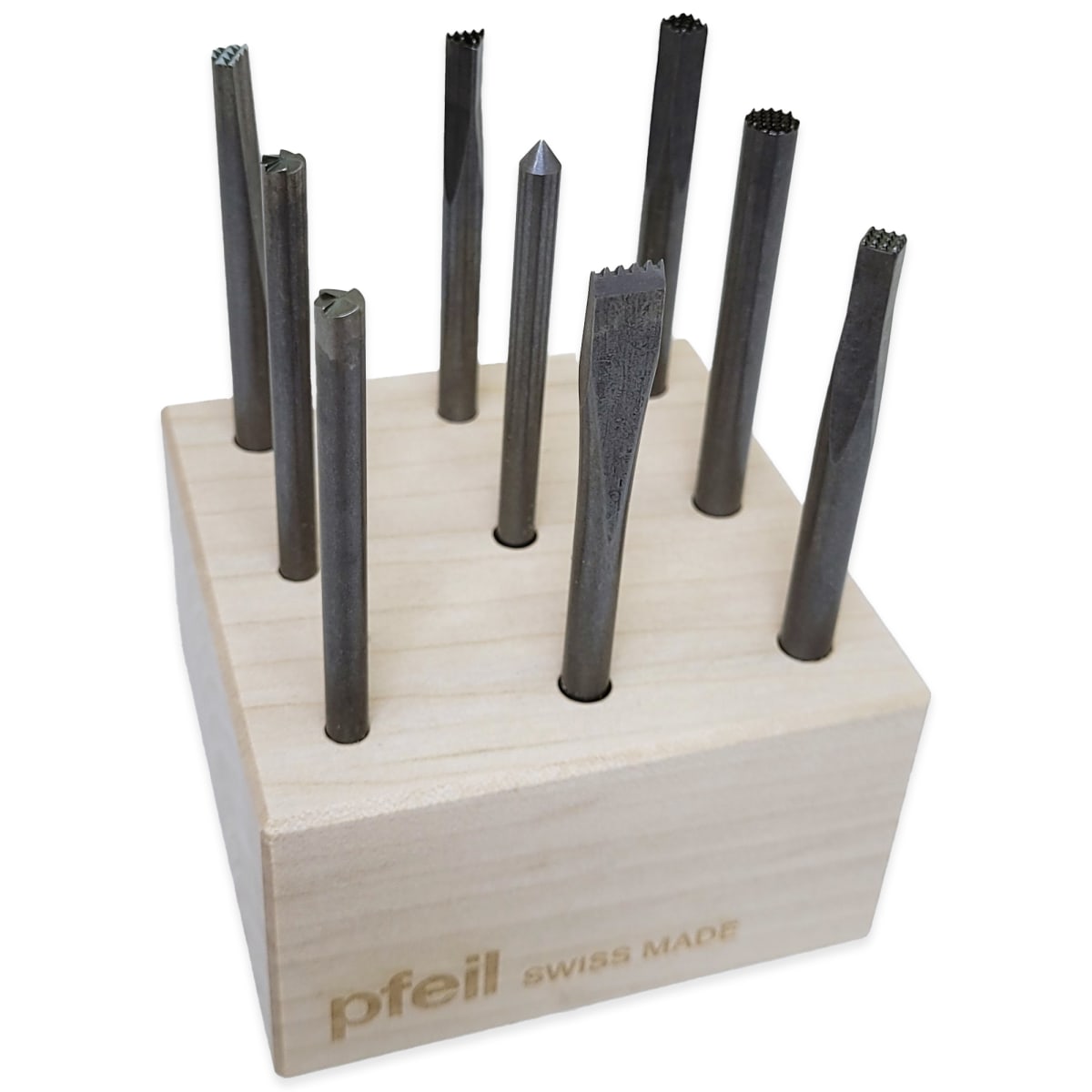 Set Pfeil de Punzones de Madera. Mod: P Satz + Base de Madera4