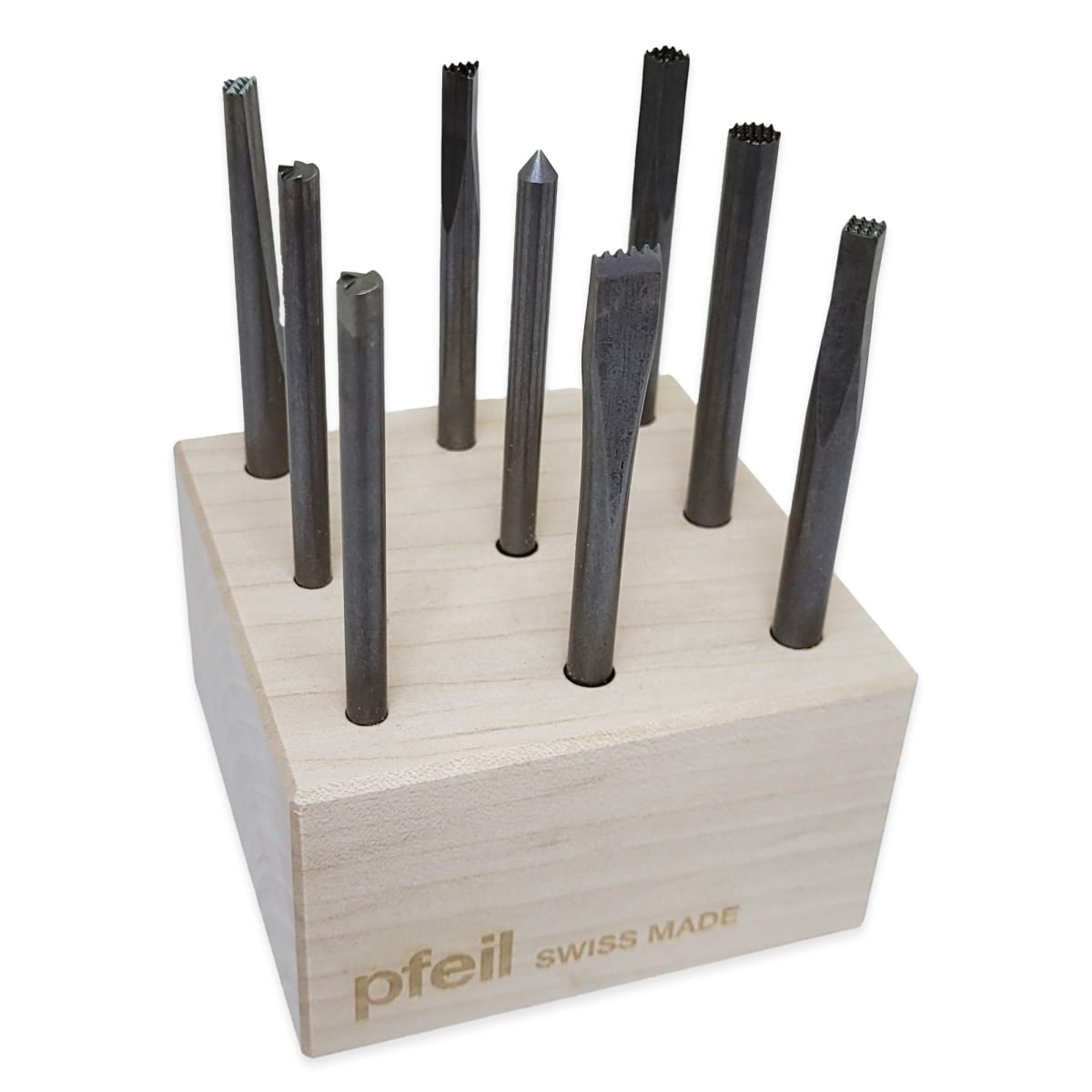 Set Pfeil de Punzones de Madera. Mod: P Satz + Base de Madera5