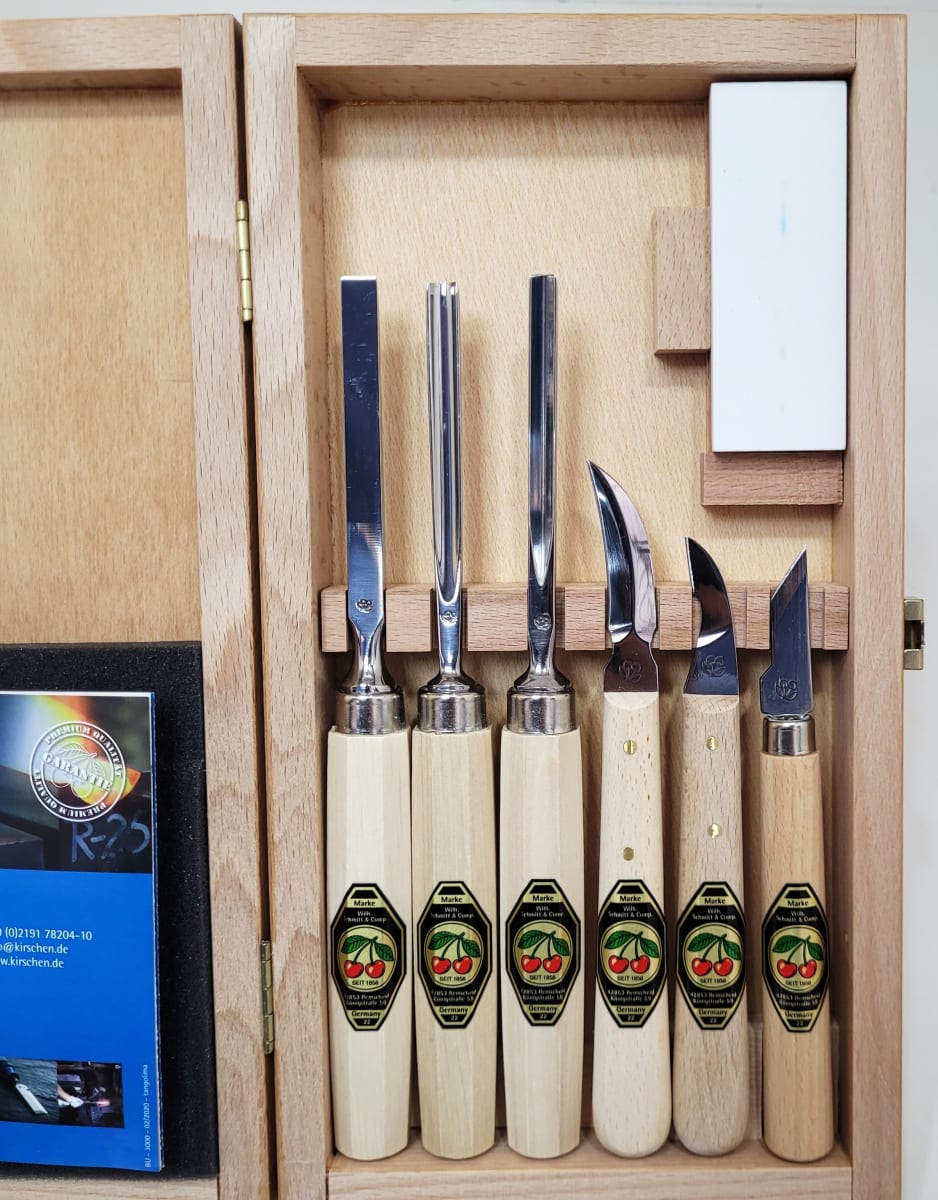 Set 3437 HK de 3 Mini Gubias 3 Cuchillos y 1 Piedra Two Cherries para Xilografia y Tallado5