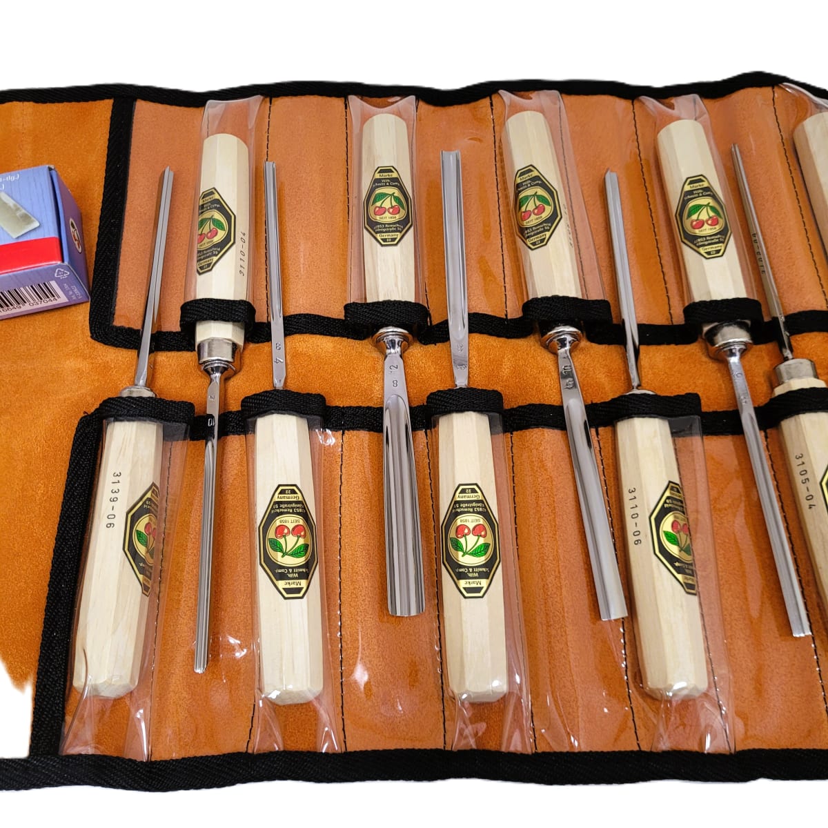 Set 3157 LRT de 12 Gubias 4 Mini Piedras de Arkansas y 1 Estuche de Cuero Two Cherries para Tallado7