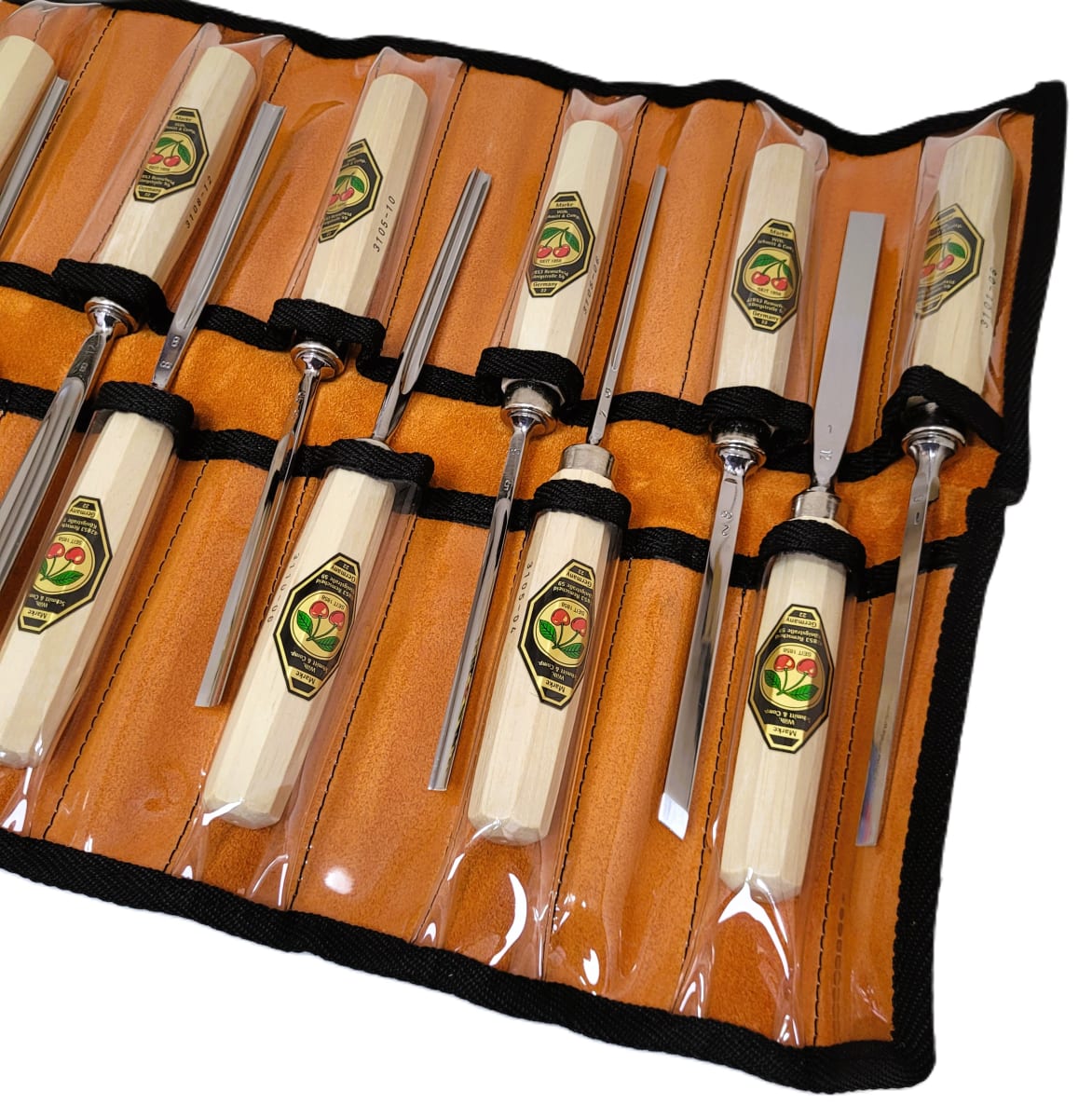 Set 3157 LRT de 12 Gubias 4 Mini Piedras de Arkansas y 1 Estuche de Cuero Two Cherries para Tallado12