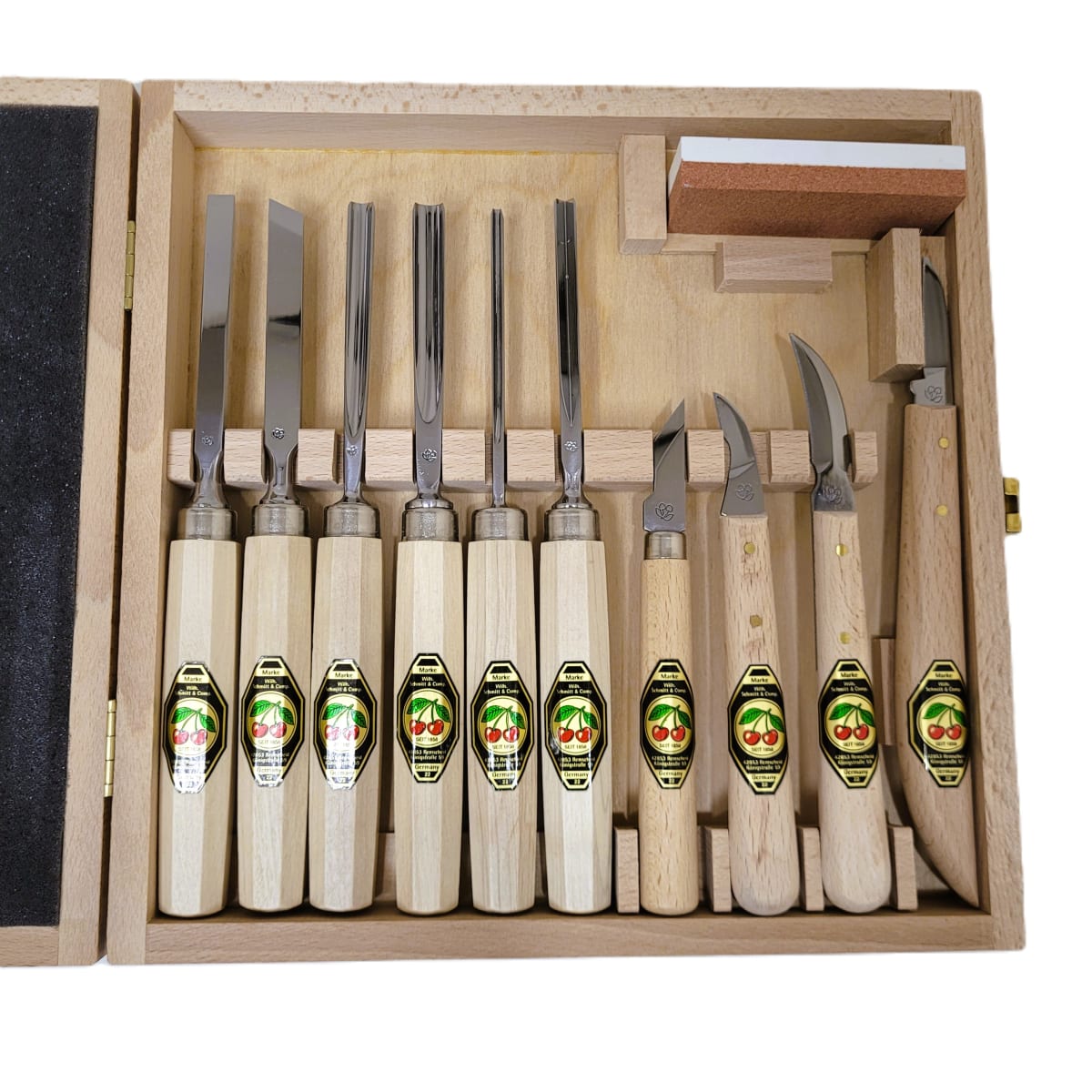 Set 3441 HK de 6 Mini Gubias 4 Cuchillos y 1 Piedra Two Cherries para Xilografia y Tallado27