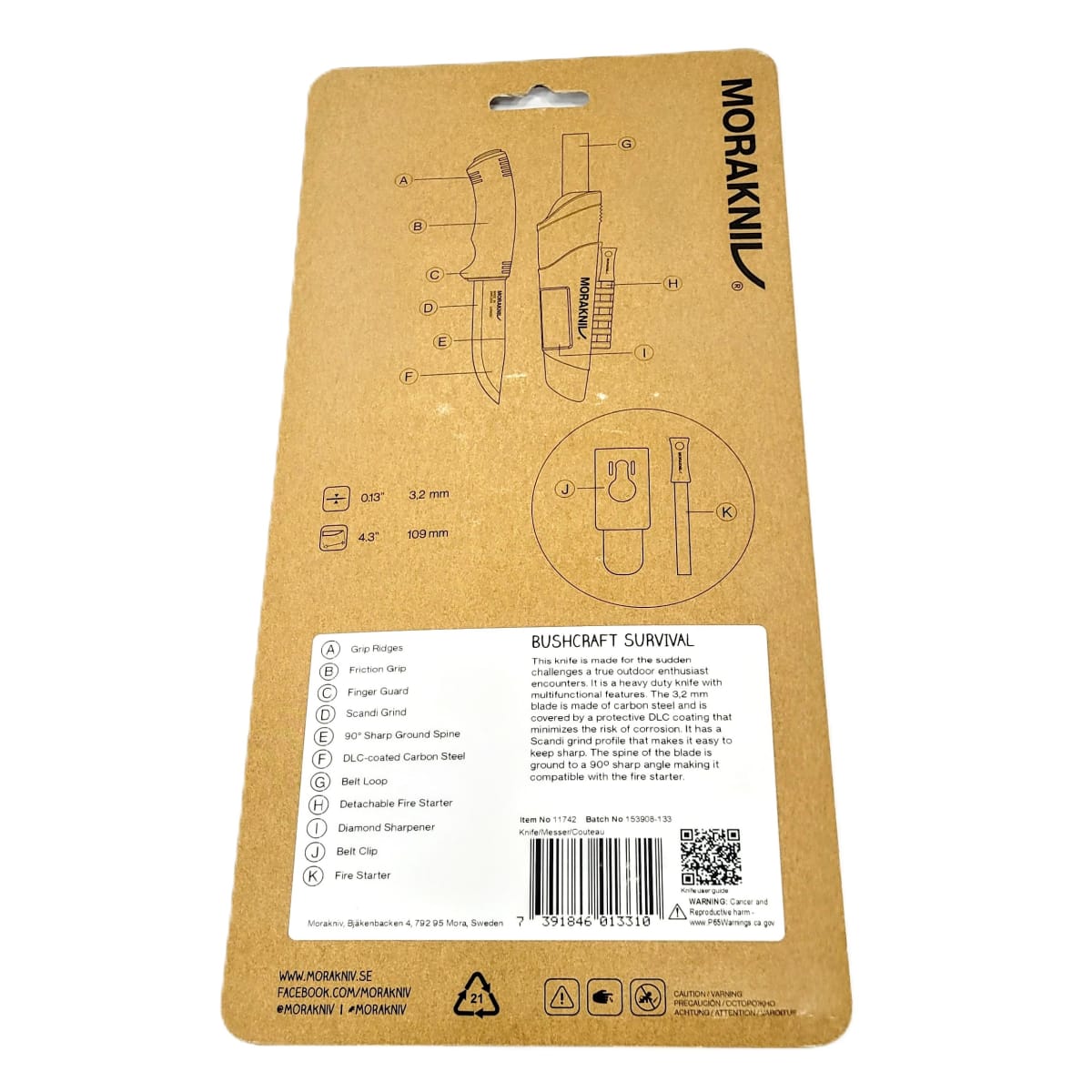 Cuchillo Bushcraft Survival BB (C) Acero al Carbono Morakniv 11742 Black + Mini Piedra de Diamante + Accesorio para Iniciar Fuego5