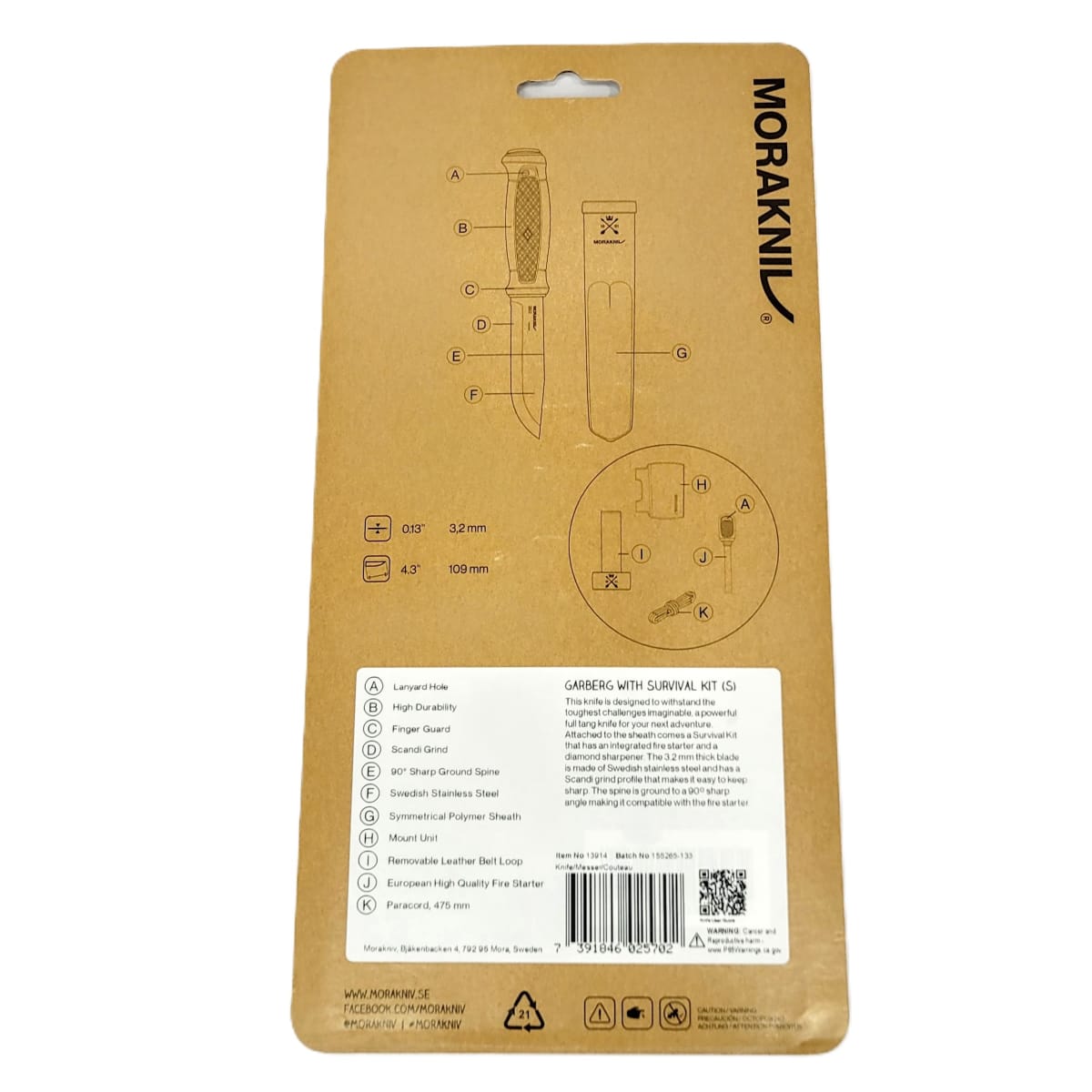 Cuchillo Garberg (S) Morakniv 13914 Acero Inoxidable con Kit de Supervivencia Black3