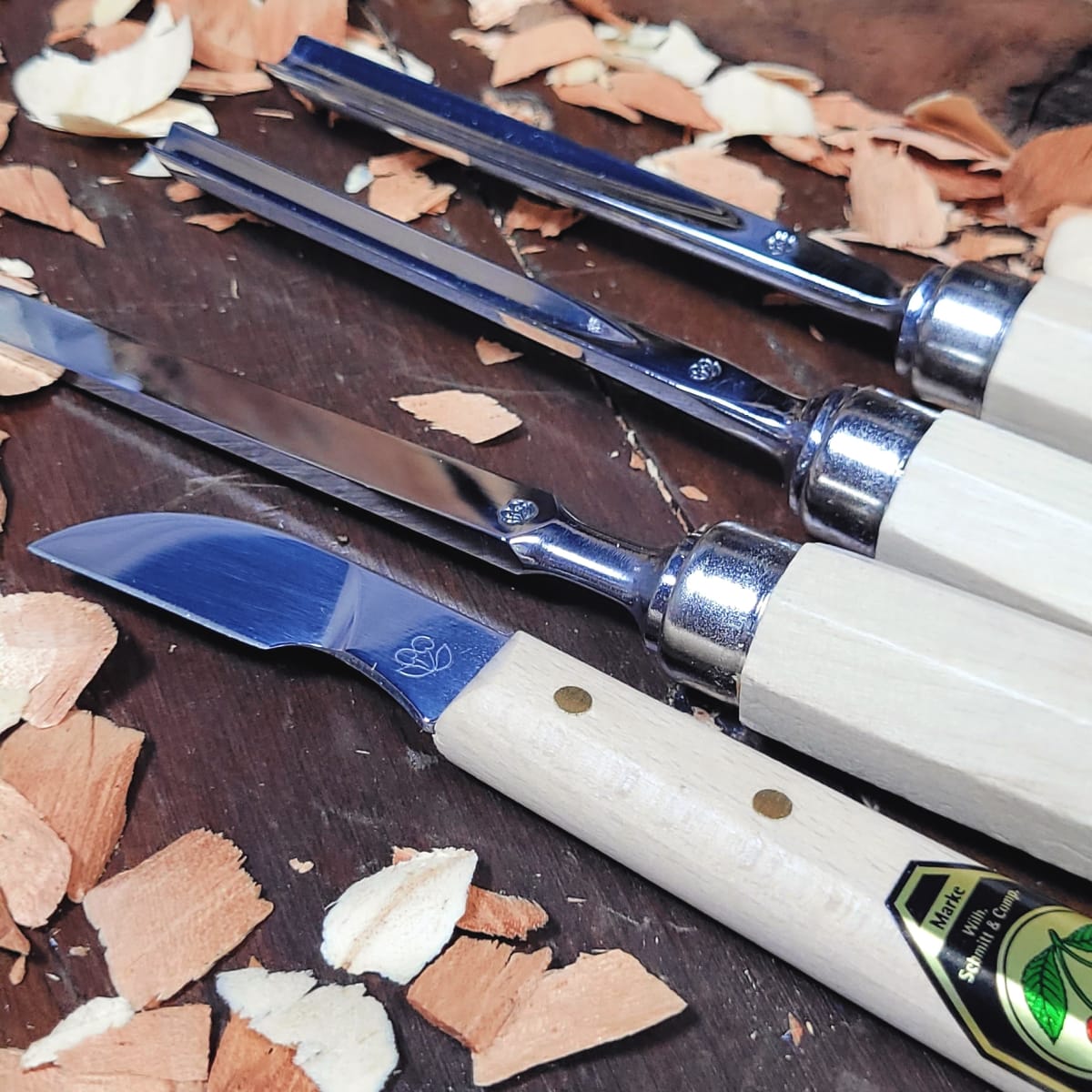 Set 3424 SB de 3 Mini Gubias y 1 Cuchillo Two Cherries para Xilografia y Tallado2