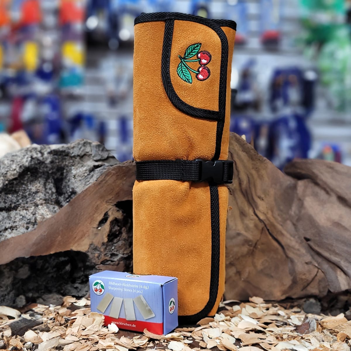 Set 3157 LRT de 12 Gubias 4 Mini Piedras de Arkansas y 1 Estuche de Cuero Two Cherries para Tallado14