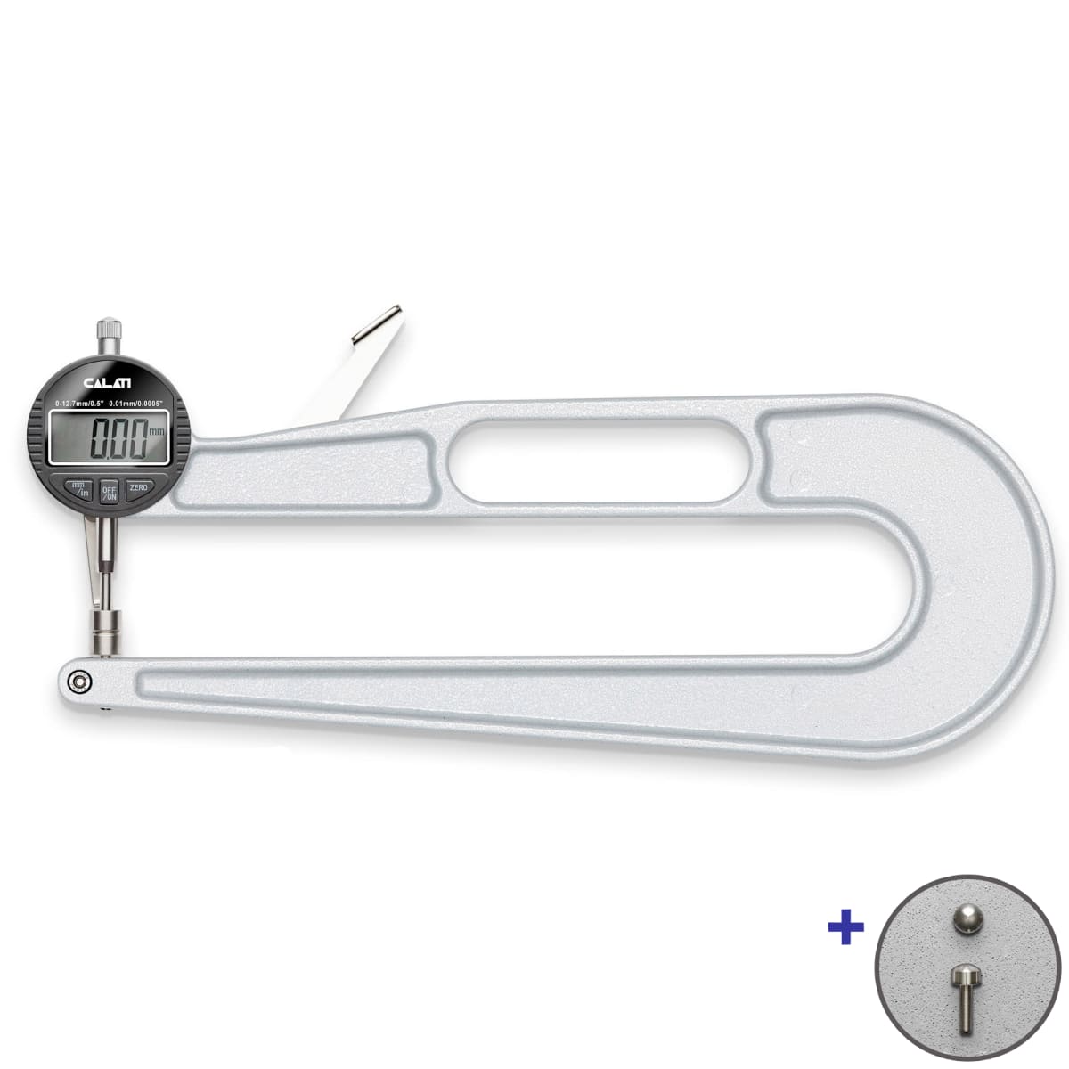 Espesimetro Mediano Digital Calati. Mod: 300TCD. Puntas Redondas + Planas Adicionales 0