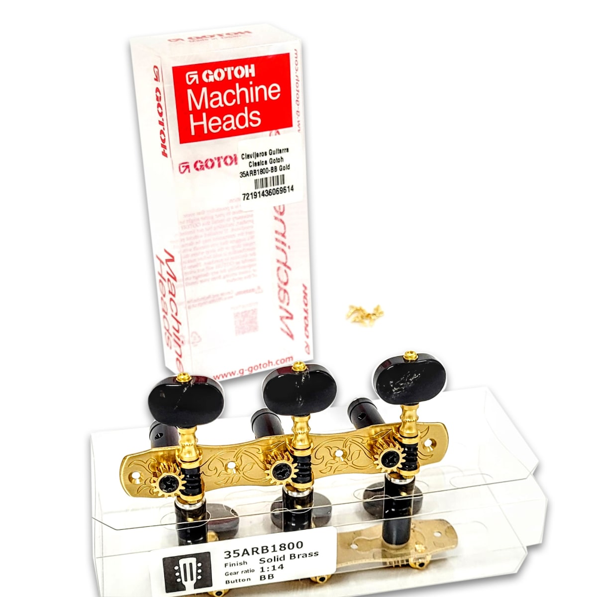 Clavijero Guitarra Clásica Gotoh 3L+3R Gold 35ARB1800-BB Bronce Sólido y Botón de Plastico Negro4