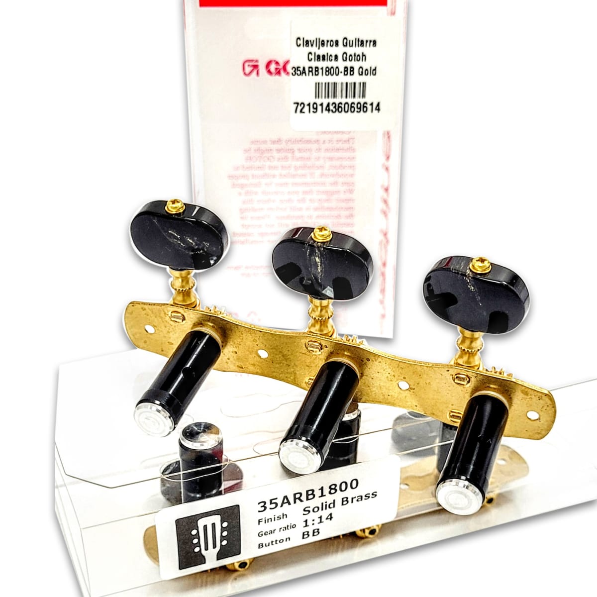 Clavijero Guitarra Clásica Gotoh 3L+3R Gold 35ARB1800-BB Bronce Sólido y Botón de Plastico Negro5