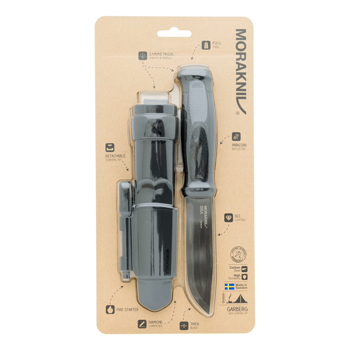 Cuchillo Garberg Black Blade (C) Acero al Carbono Morakniv 13915 con Kit de Supervivencia Black12