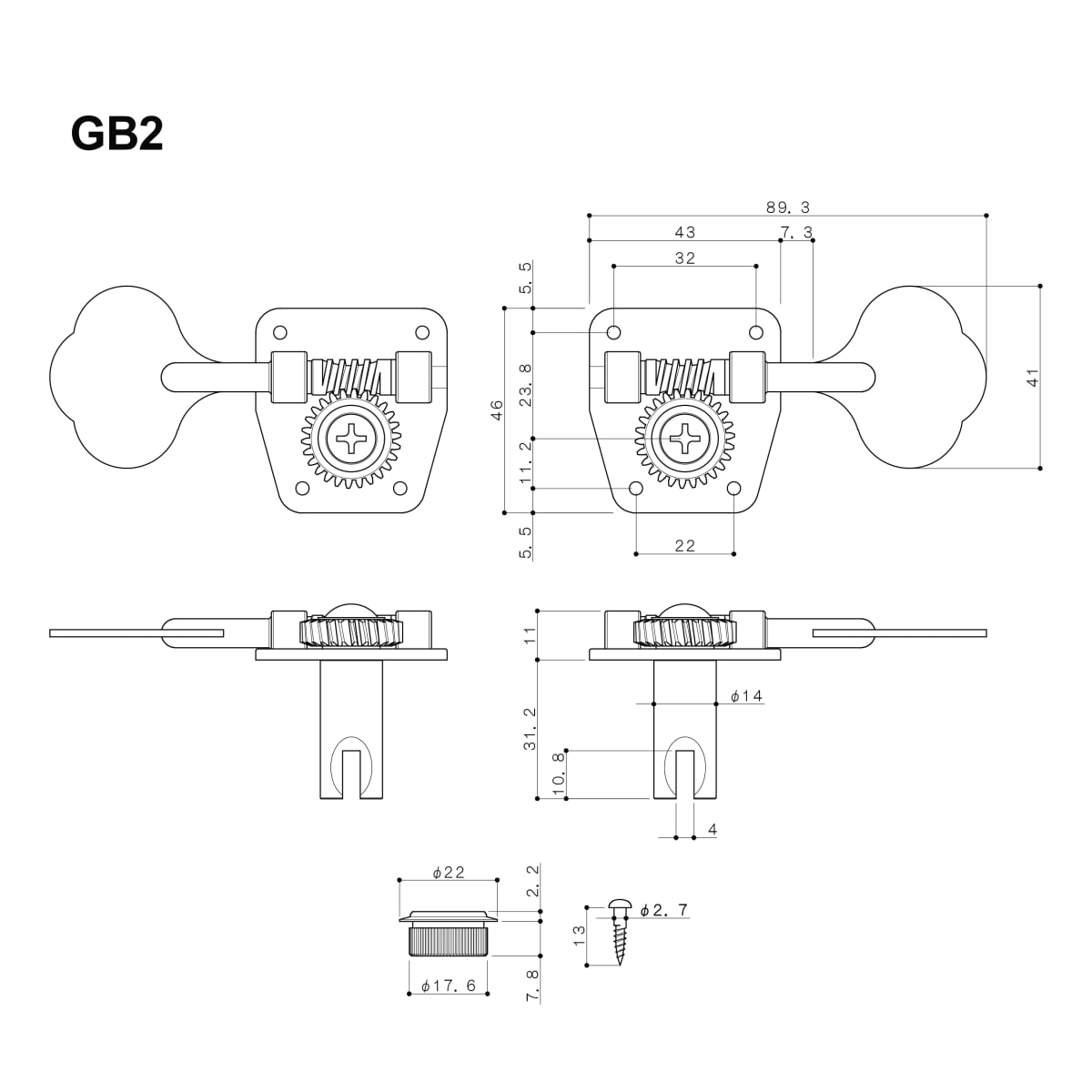 Clavijero 2L-2R GB2-B Tipo Jazz Bass7