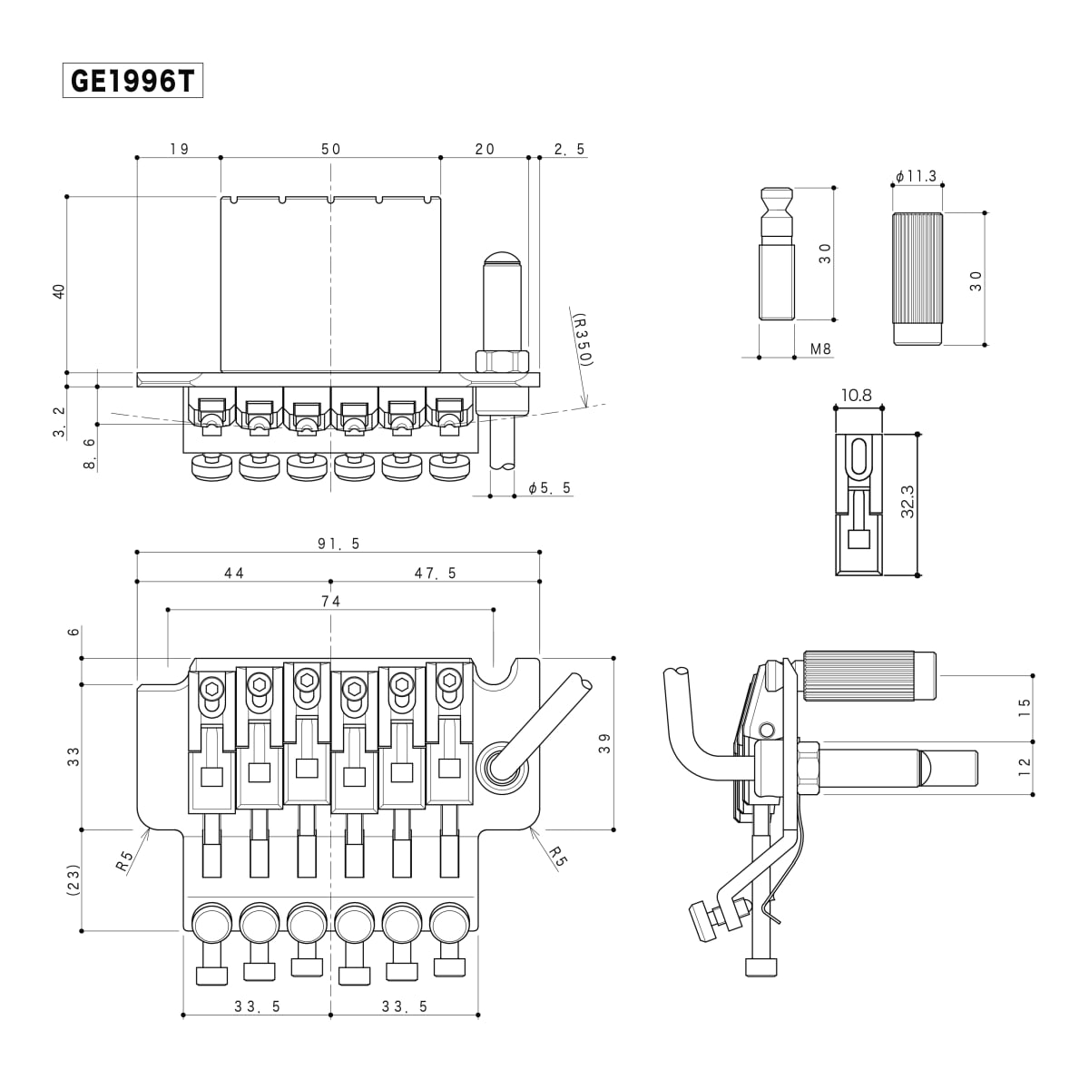 Puente Floyd Rose GE1996T Gotoh para Guitarra. Color Black con Bloque de 40 mm6