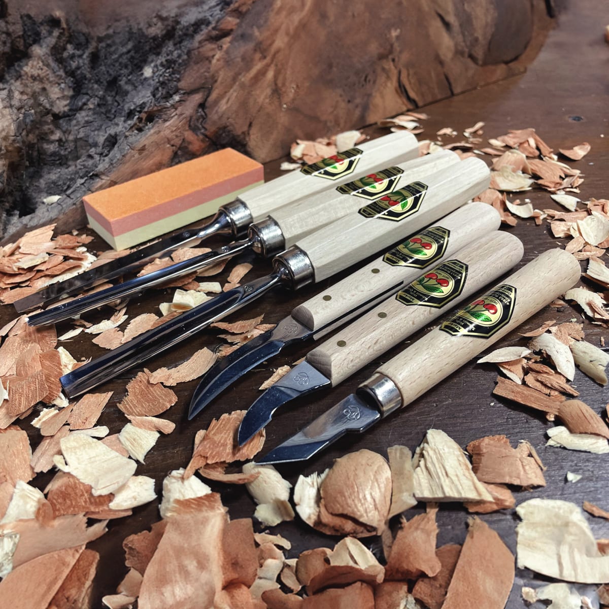 Set 3427 SB de 3 Mini Gubias 3 Cuchillos y 1 Piedra Two Cherries para Xilografia y Tallado6