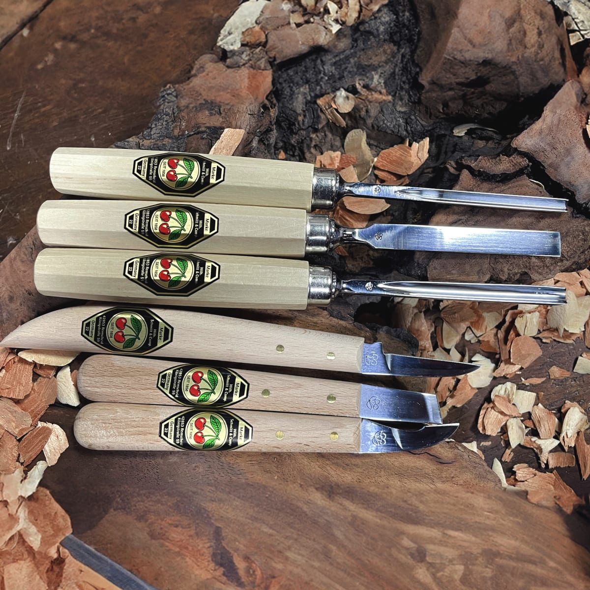 Set 3406 SB de 3 Mini Gubias y 3 Cuchillos Two Cherries para Xilografia y Tallado18