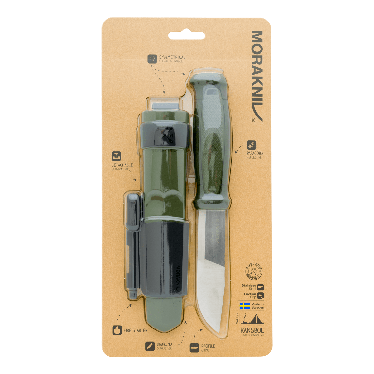 Cuchillo Morakniv Kansbol 13912 (S) Acero Inoxidable con Kit de Supervivencia Green7