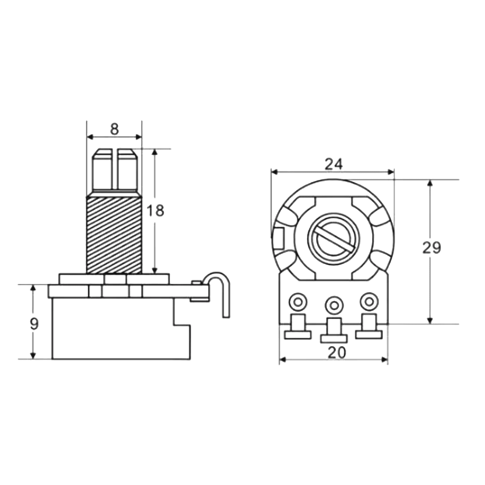 Potenciometro Grande. Mod: CP. 500K B. Vastago Largo2